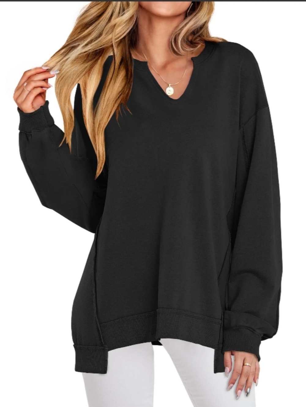 Alfani Top Roll Up Long Sleeve Tunic Black